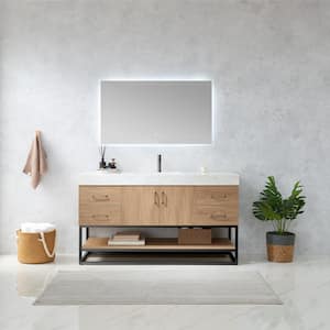 Alistair 60B in. W x 22 in. D x 33.9 in. H Single Sink Bath Vanity in North American Oak with White Grain Stone Top