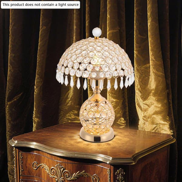 OUKANING 16.92 in. Gold Luxury Decorative Crystal Table Lamp for