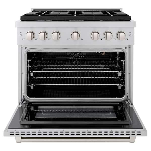 36 in. 6-Burner Freestanding Gas Range with Convection Gas Oven and Brass Burners in Stainless Steel