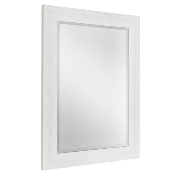 Deco Mirror 35.5 in. H x 29.5 in. W Cottage Wood Plank Textured Whitewashed Rectangle Framed Bathroom Vanity Beveled Wall Mirror