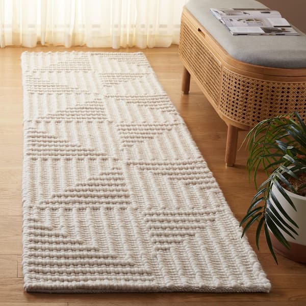 Natura 2 ft. x 8 ft. Ivory High-Low Diamond Solid Runner Rug