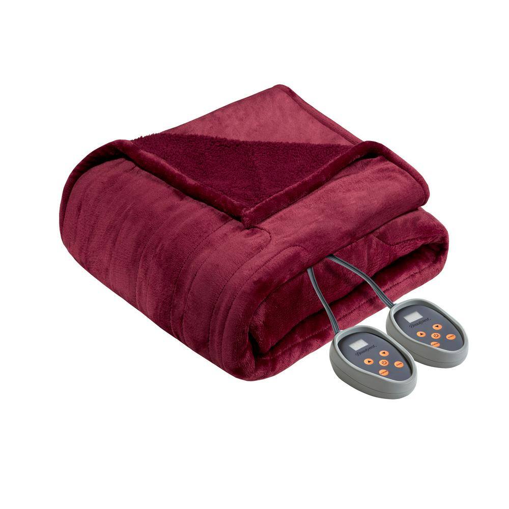 Beautyrest 100 in. x 90 in. Heated Microlight to Berber Red King ...