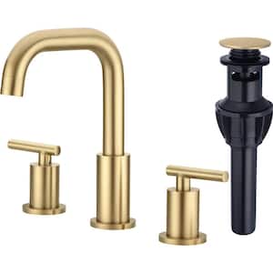Bath Accessories Faucet 2-Handle 8 in. Brass Sink Faucet 3-Hole Wide 3-Piece set Gold