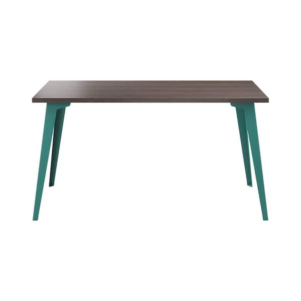 Mid Century Modern, 57 in. W, Rectangle Desk, Teal / Trail Walnut, Wood Top with Metal Legs