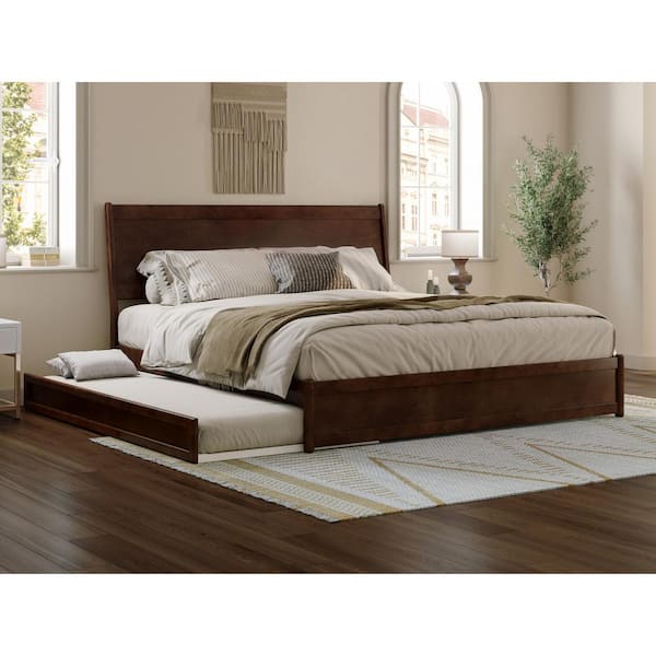 AFI Casanova Walnut Brown Solid Wood Frame King Platform Bed with Panel ...