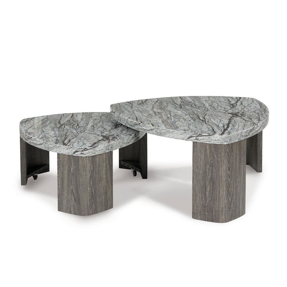 Surmour 39 in. Gray Triangle Faux Marble Coffee Table with Casters