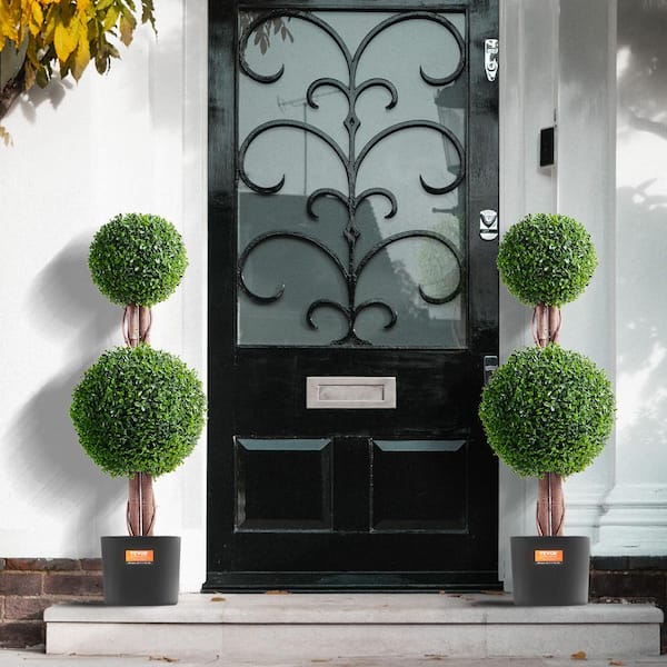Artificial Boxwood Topiary Tree, Double Ball Faux Topiary Faux Plant, UV Rated Set 48 in. Tall (2-Pieces)