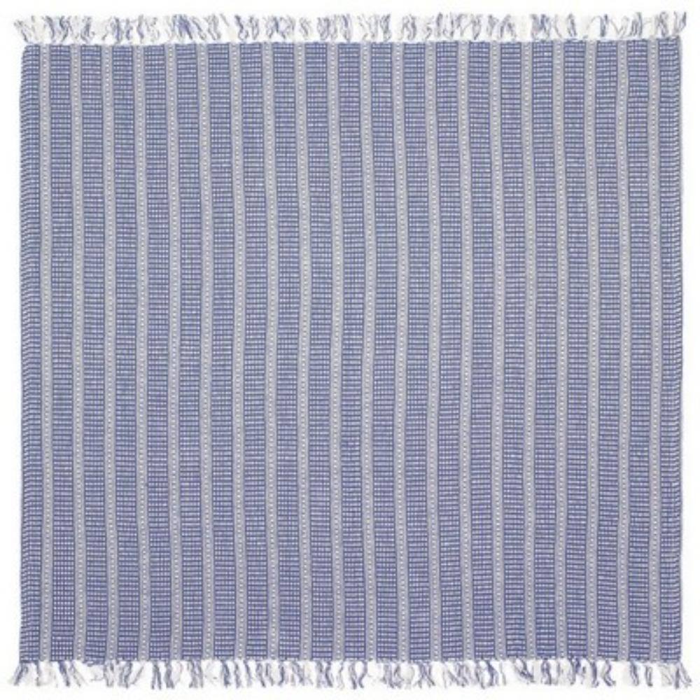 Chic Navy and White Striped Fringed Organic Cotton Throw, 50" x 60"