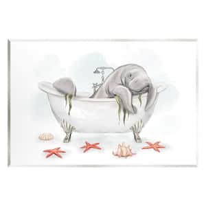 Manatee Sea Life Swimming Bathtub Bathroom Painting Design by Ziwei Li Unframed Typography Art Print 19 in. x 13 in.