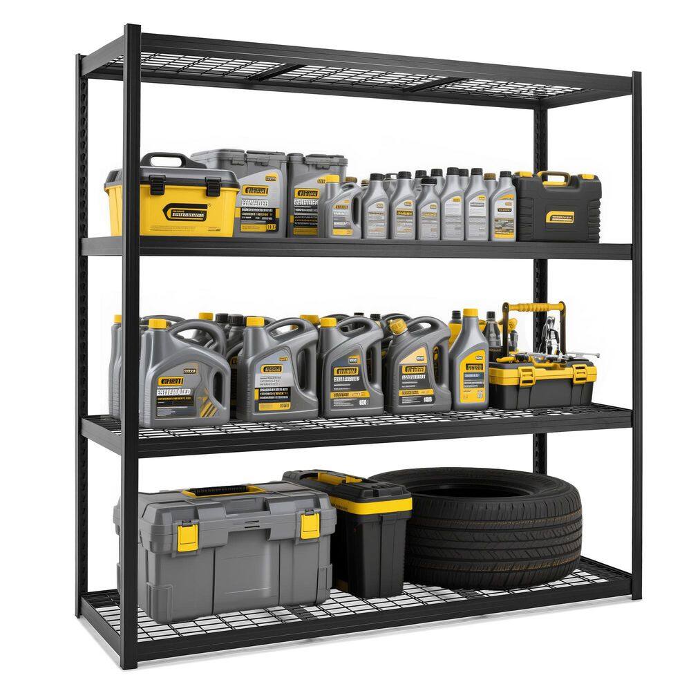 4 Tiers Heavy Duty Metal Adjustable Garage Storage Shelving Unit in Black (70.8 in. W x 70.8 in. H x 23.6 in. D) price history on PriceWatchPro