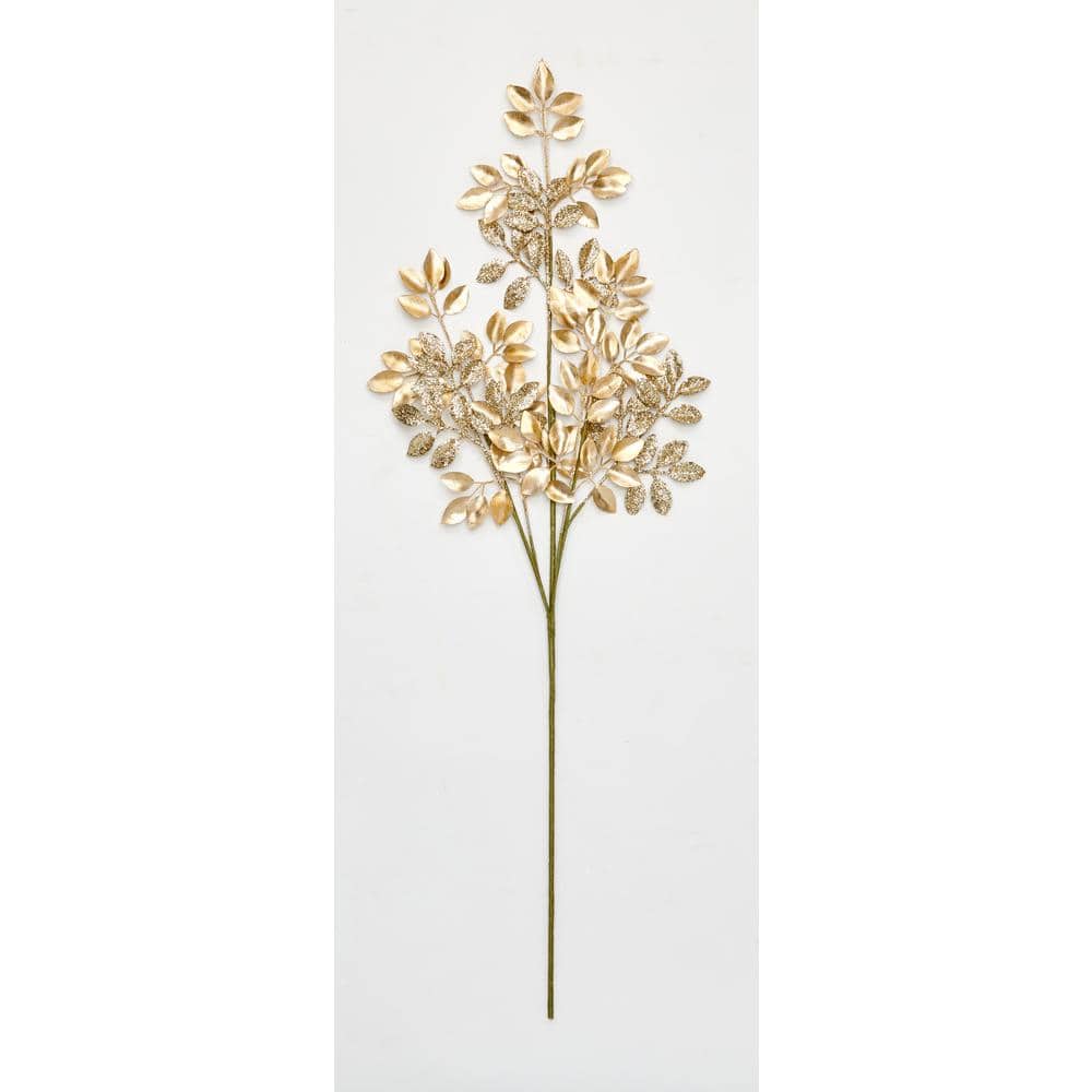 30 in. Glittered Leaves Spray, Gold (Set of 3)