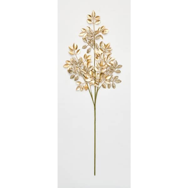 Unbranded 30 in. Glittered Leaves Spray, Gold (Set of 3)