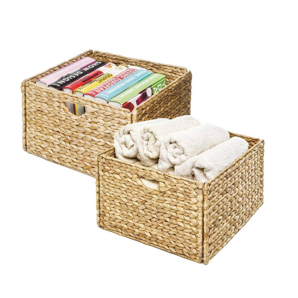 Natural Woven Hyacinth and Steel Square Storage Basket Set