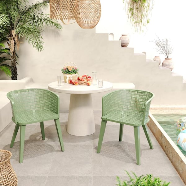 CHRISTOPHER KNIGHT HOME Zalean Outdoor Patio Dining Chairs, Iron Frame, Green (Set of 2)