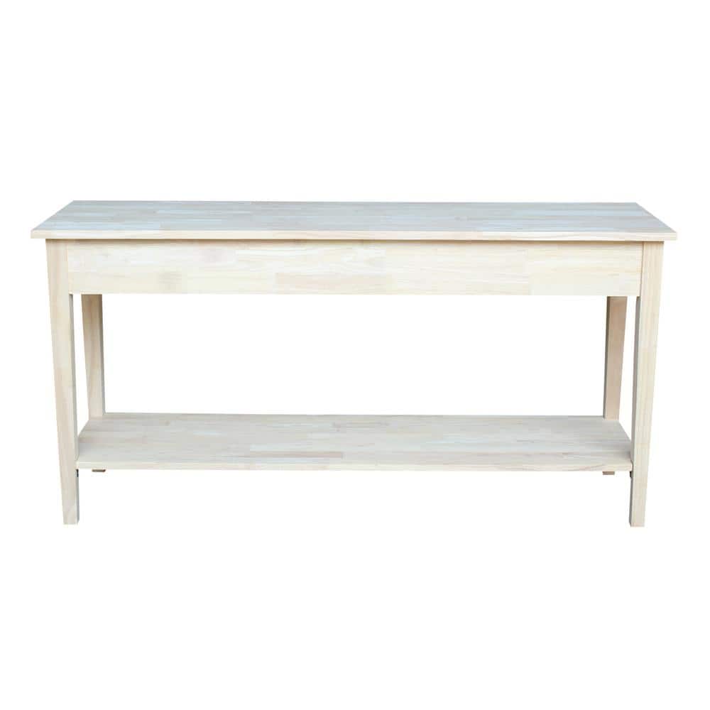 Spencer Extended Length Unfinished Light Brown Solid Wood Console Table with Storage