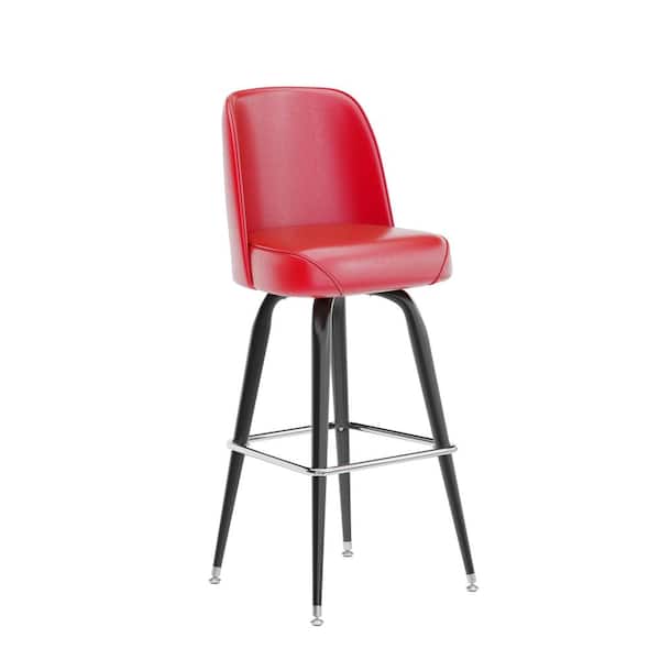 Carnegy Avenue James Commercial Grade 31 in. Metal Barstool with Red Swivel Bucket Seat