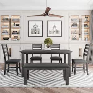 6-Piece Gray Rustic Wood Dining Set with Bench