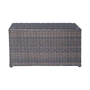 Brown Rectangular Wicker Rattan Outdoor Coffee Table with Glass Top
