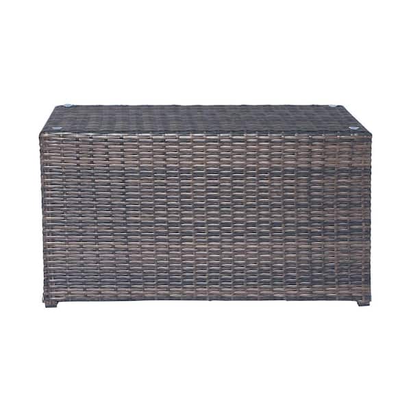 Unbranded Brown Rectangular Wicker Rattan Outdoor Coffee Table with Glass Top
