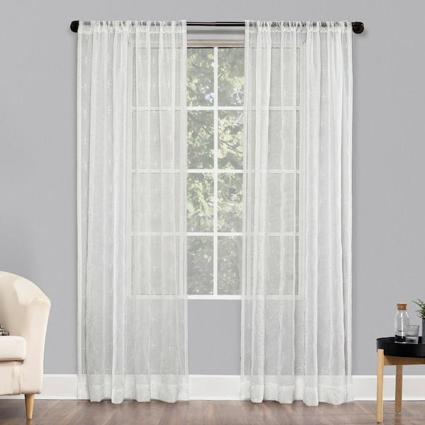 Sun Zero Tamaryn Embroidered Trellis Ivory Polyester 50 in. W x 84 in. L Rod Pocket Sheer Curtain (Single Panel)