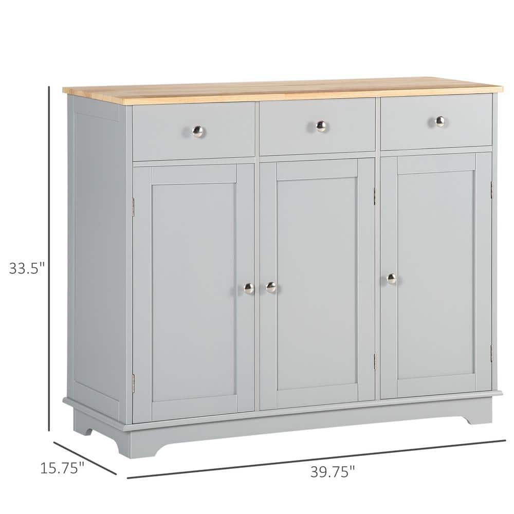 Gray Rubberwood Top Modern Sideboard Buffet with Adjustable Shelves