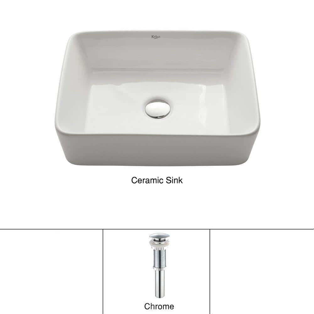 White Ceramic Rectangular Vessel Bathroom Sink