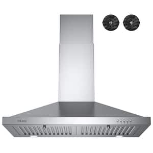 30 in. 500-CFM Convertible Wall Mounted Range Hood in Stainless Steel with Charcoal Filter, 3-Speed Fan and 2-LED Lights