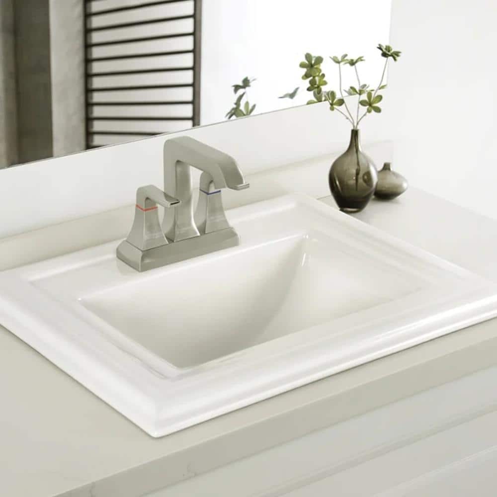 Malibu 22 Bathroom Sink in White Ceramic Rectangular Drop-in with Overflo