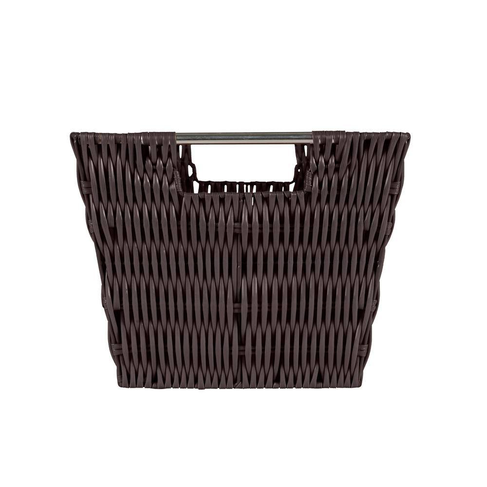 Rectangular Rattan Storage Basket with Stainless Steel Handles - Chocolate