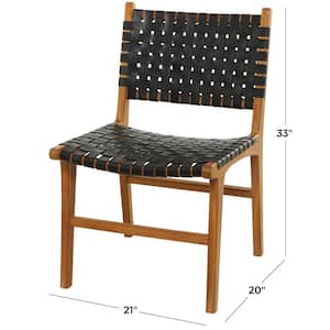 Black Handmade Woven Leather Dining Chair (Set of 2)