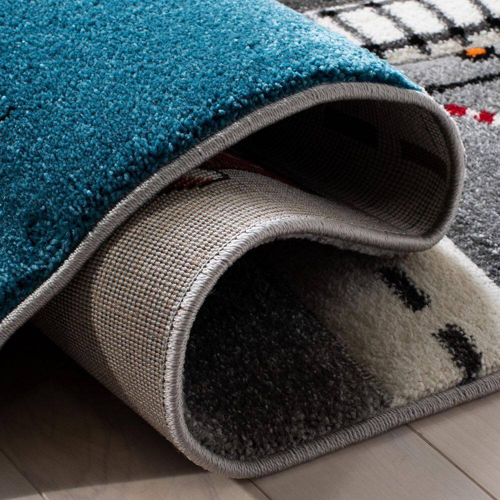 Grey and Ivory Kids Play Area Rug with Road Map Design