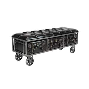 Black Storage Bench with Tufted Faux Leather 19 in. X 47 in. X 16 in.