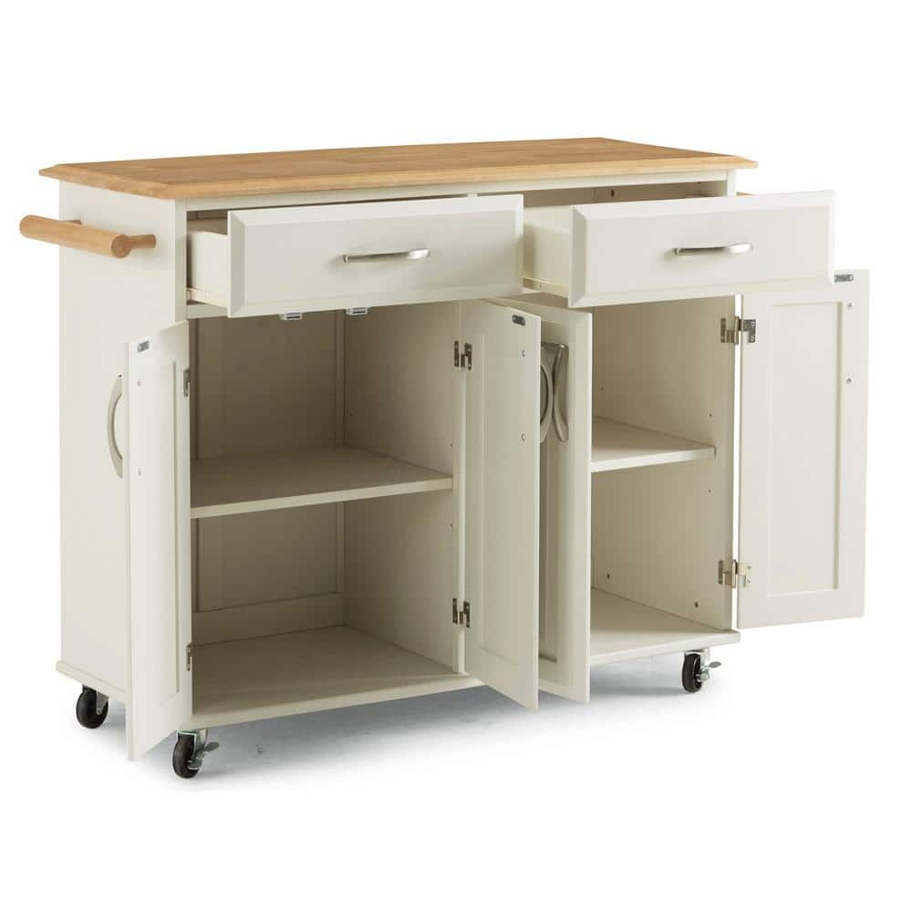 Maple and White Rectangular Kitchen Cart with Storage