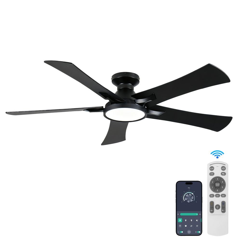 52 in. Black 5 Plywood Blades Flush Mount Standard Ceiling Fan with Full Spectrum LED Light and Remote Included price history on PriceWatchPro
