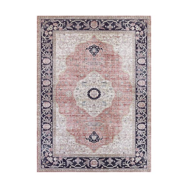CREATIVE HOME IDEAS Imagine Chenille Constance Blush 7 ft. x 10 ft. Medallion Polyester Area Rug