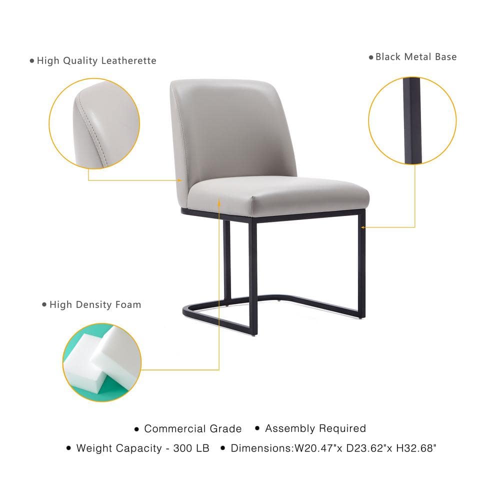 Serena Light Grey Faux Leather Upholstered Dining Arm Chair Set with Metal Frame