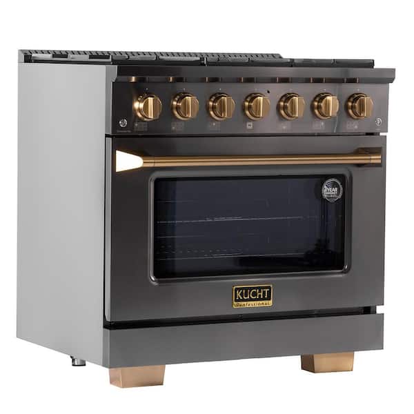 Gemstone Professional 36 in. 5.2 cu. ft. Dual Fuel Range for Propane Gas w/Convection Oven in Titanium Stainless Steel