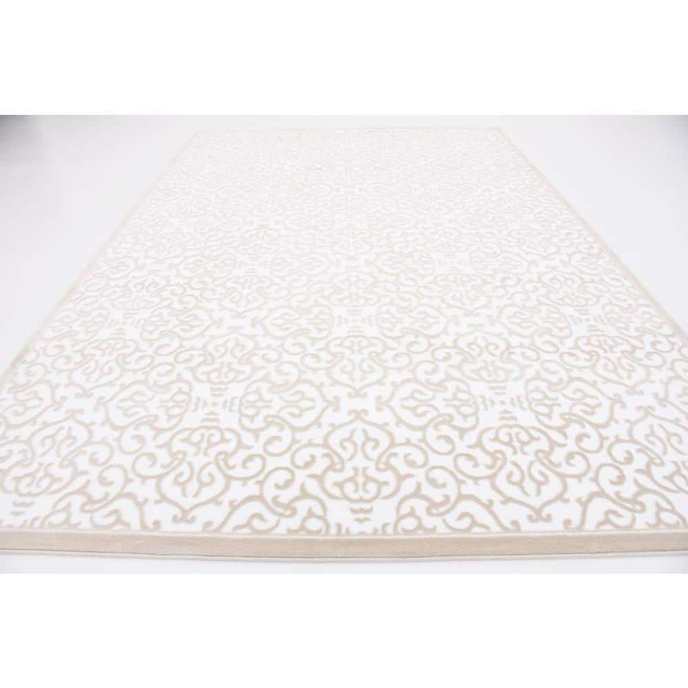 Elegant Snow White and Beige Floral Indoor Rug - 8' x 11'
