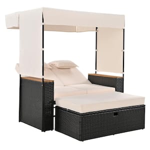 1-Piece Metal Outdoor Day Bed, Rattan Sunbed, High Comfort, Suitable for Multiple Scenarios, with Beige Cushions