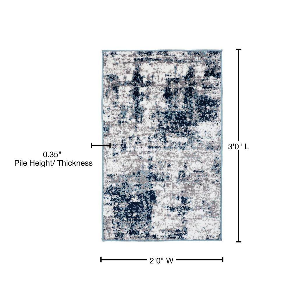 Distressed Blue Abstract 2' x 3' Area Rug
