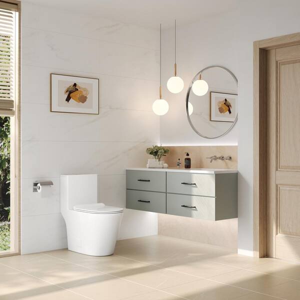 12 in. Rough-In 1-Piece 0.8/1.2 GPF Dual Flush Round Toilet in White, Seat Included 12 in. Rough-In 1-Piece 0.8/1.2 GPF Dual Flush Round Toilet in White, Seat Included