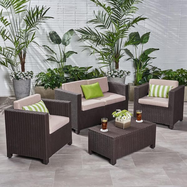 Noble House Primrose Dark Brown 4 Piece, All Weather Patio Cushions