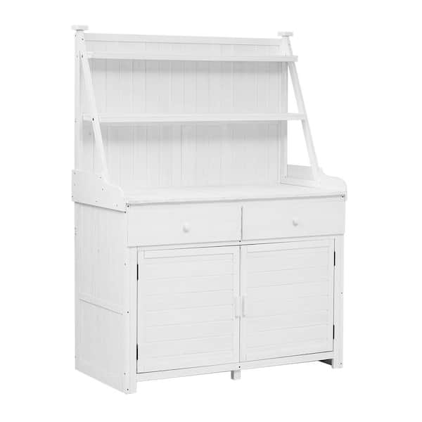 Unbranded 47 in. W x 65 in. H Outdoor Garden White Potting Bench Table Work Bench w/Drawers and Cabinet Storage Shelf Workstation