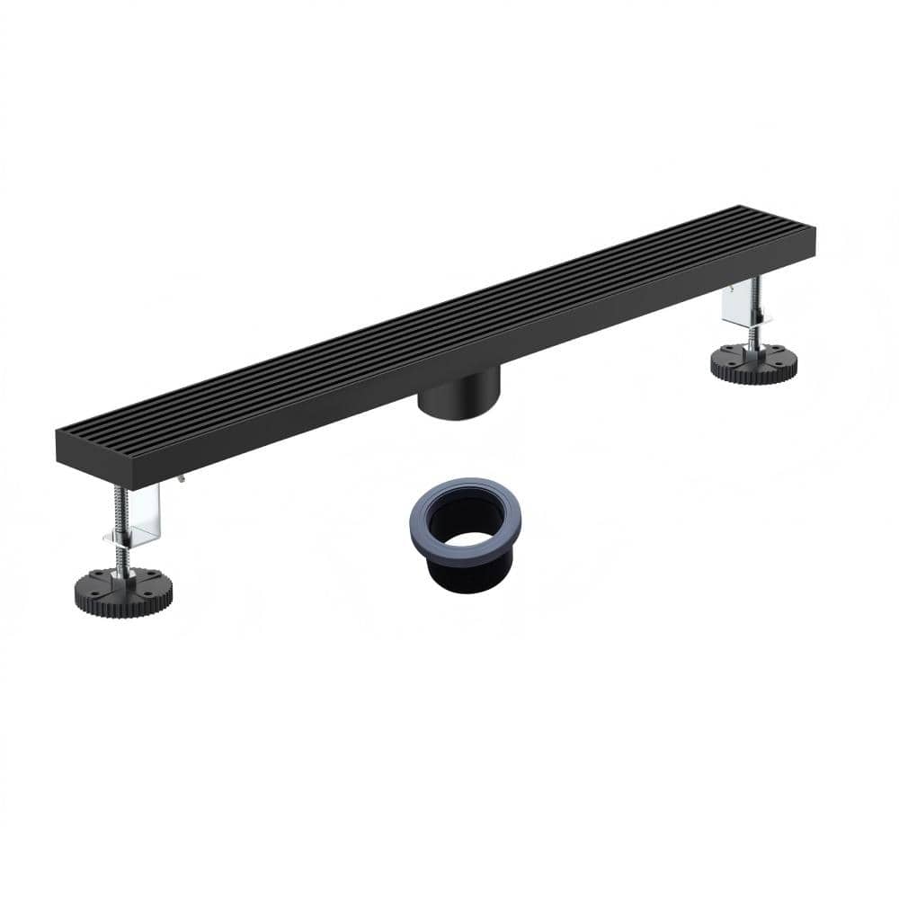 24 in. Stainless Steel Linear Shower Drain Kit with Square Pattern Grate in Matte Black price history on PriceWatchPro