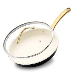 10 in. Ceramic Medium Frying Pan in White with Lid