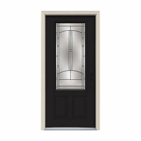 JELD-WEN 32 in. x 80 in. 3/4 Lite Idlewild Black w/White Interior Steel Prehung Left-Hand Inswing Front Door w/Brickmould