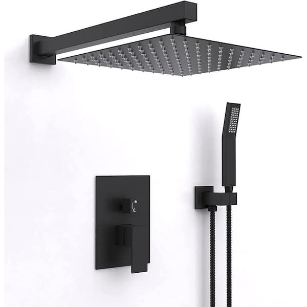 10inch Wall Mounted Rainfall Shower Head System Shower Faucet, Black