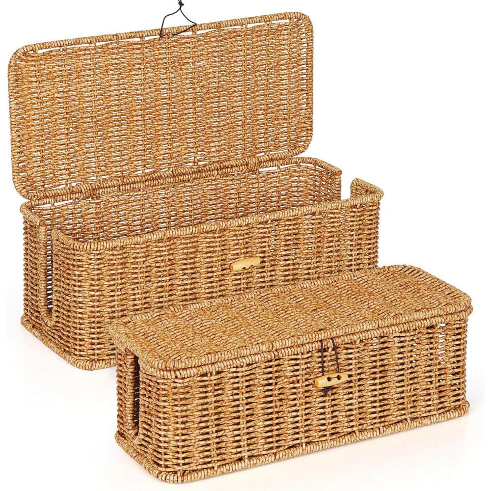 Yichuhaoxi 1.06 ft. Cable Management Box, Handwoven Faux Rattan