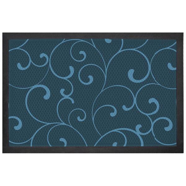 BERNINI FOUNTAINS Aqua Indoor Outdoor Mat ScrollWork Blue 24 in. L x 5 in. W