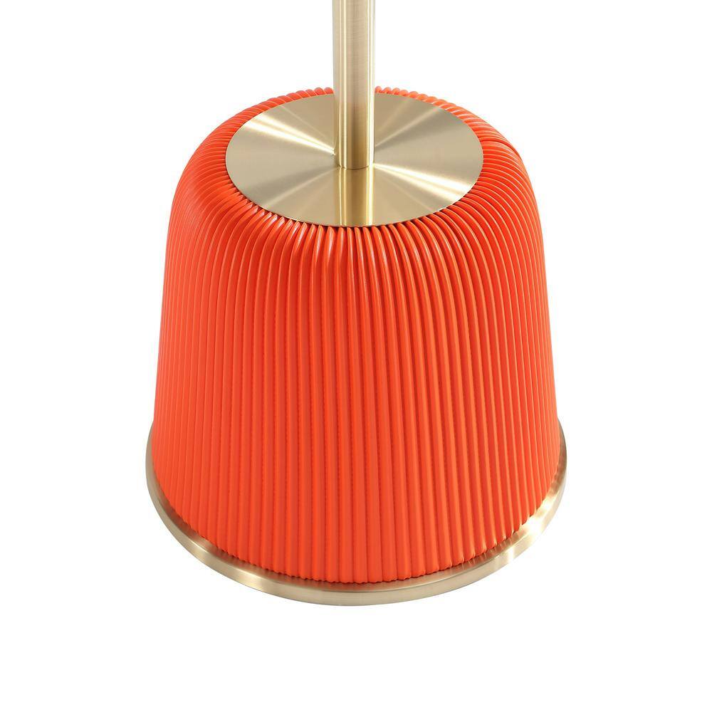 Orange Pleated Leatherette and Gold Metal Round Accent Table Set